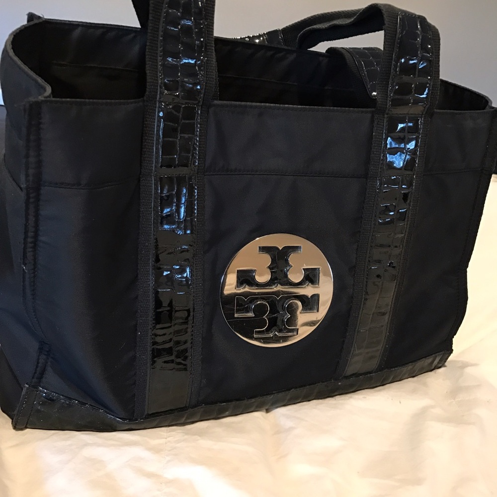 Tory Burch Large Nylon Tote. Black w/silver logo
